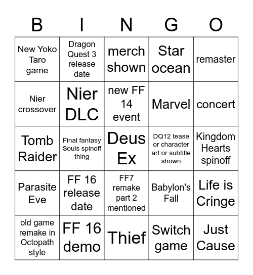 Square Bingo Card