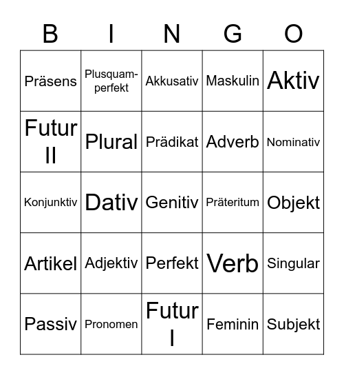 Deuscht Bingo Card