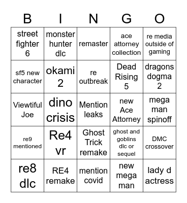 cap Bingo Card