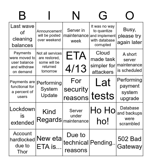 LTCGear Bingo Card