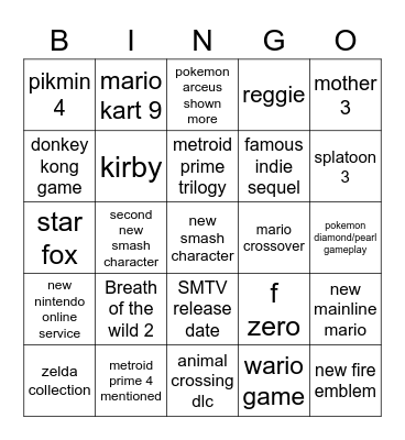 ninty Bingo Card