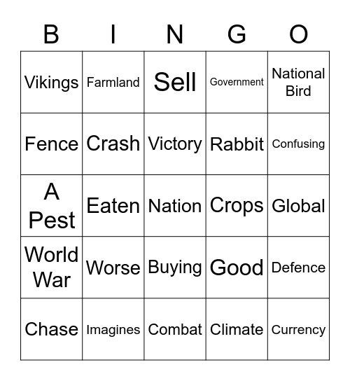 Speak-8 Bingo Card