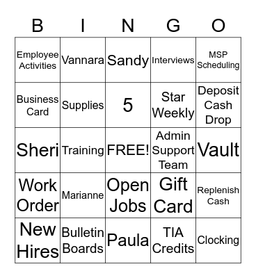 SUPPORT WEEK - AST Bingo Card