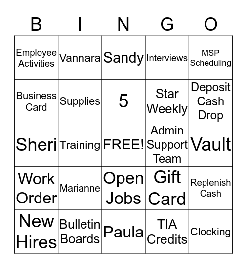 SUPPORT WEEK - AST Bingo Card