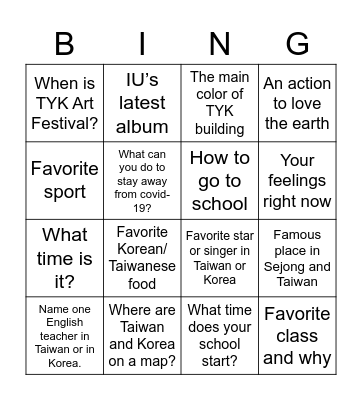 Get to Know Na sung & TYK Bingo Card