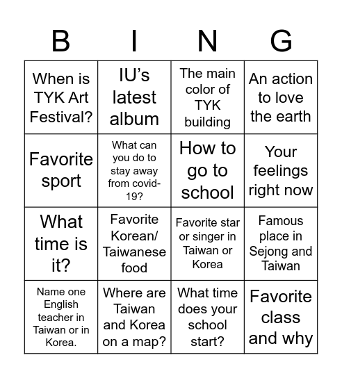 Get to Know Na sung & TYK Bingo Card