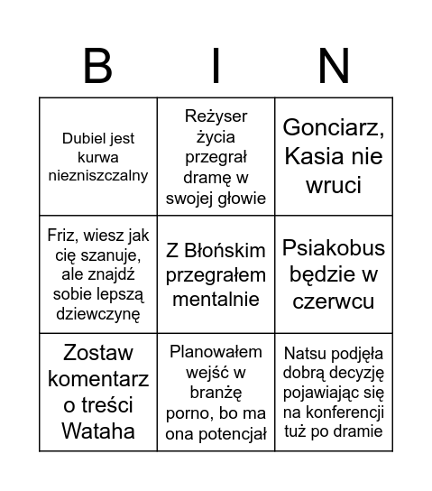 Bingo Wardęgi Bingo Card
