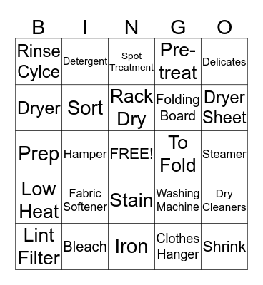 Laundry Bingo Card