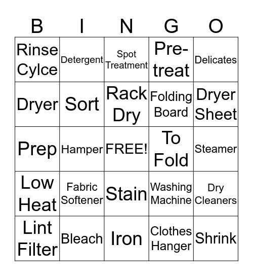 Laundry Bingo Card