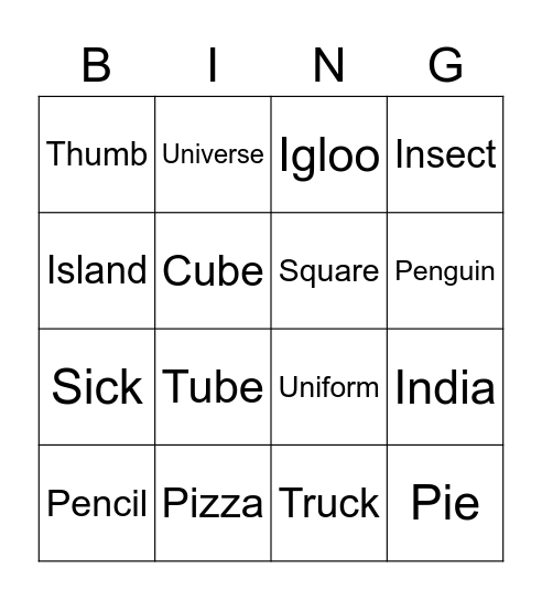 Spelling Bingo Card