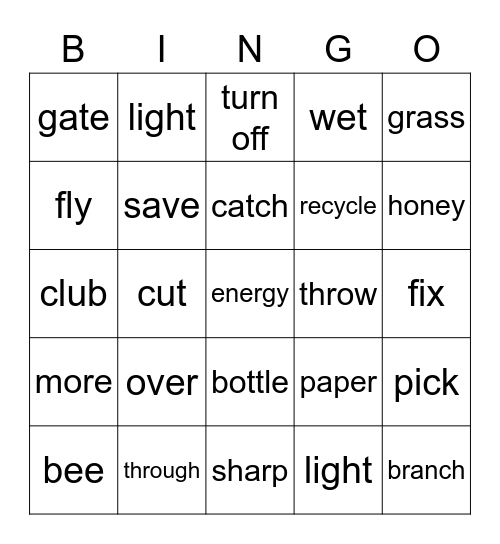 Practice vocabulary Bingo Card