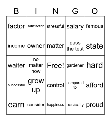 Unit 7 - Money and Jobs Bingo Card