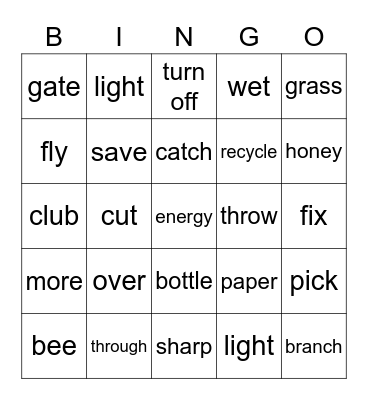 Practice vocabulary Bingo Card