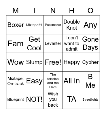 Stray Kids Songs Bingo Card