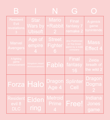 E3 prediction Bingo Card