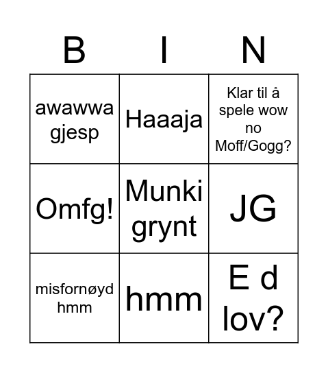 Amunski Bingo Card