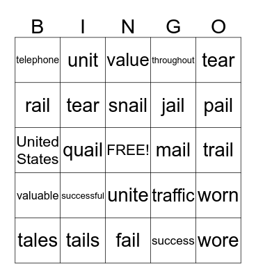 ALLIE'S SPELLING BINGO Card