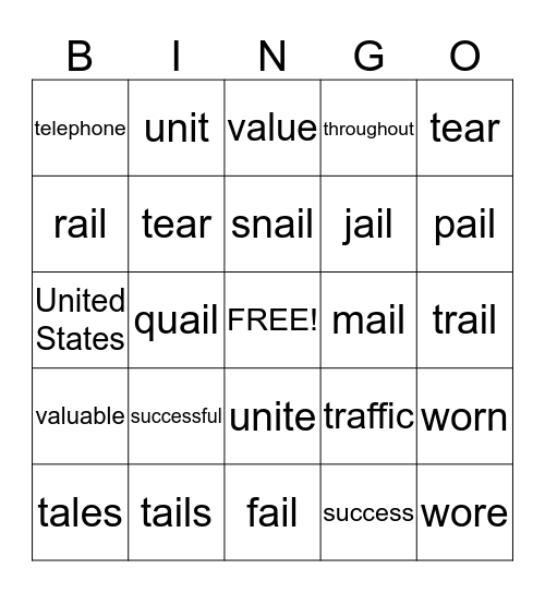 ALLIE'S SPELLING BINGO Card