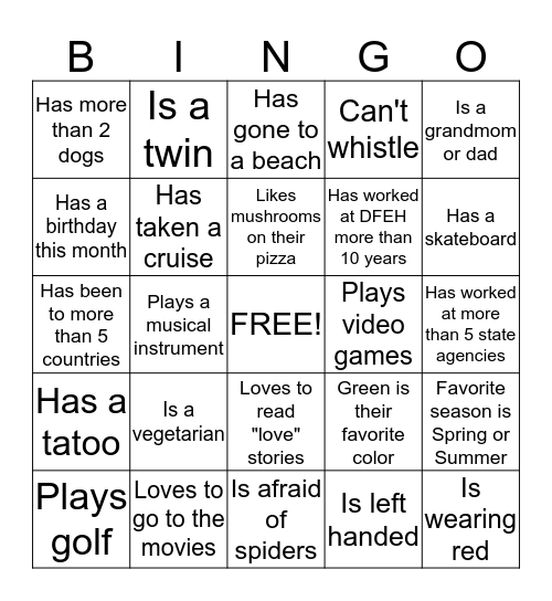 Find Someone WHO Bingo Card