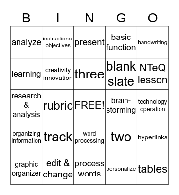 Word Processing Bingo Card