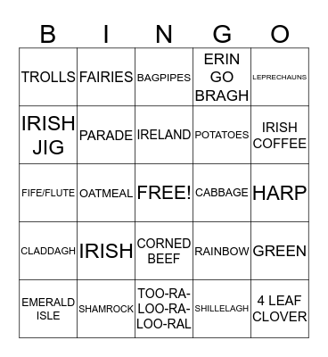 St. Patrick's Day Bingo Card