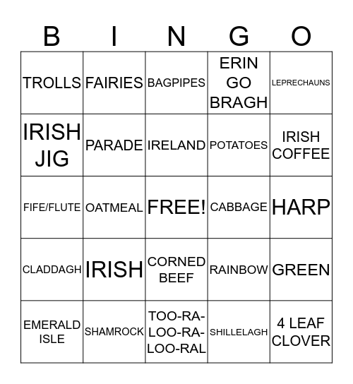 St. Patrick's Day Bingo Card