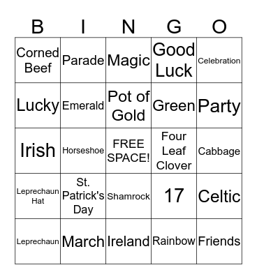 St. Patrick's Day Bingo! Bingo Card