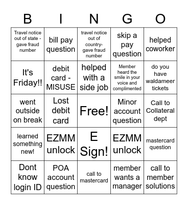 Support Center Bingo Card