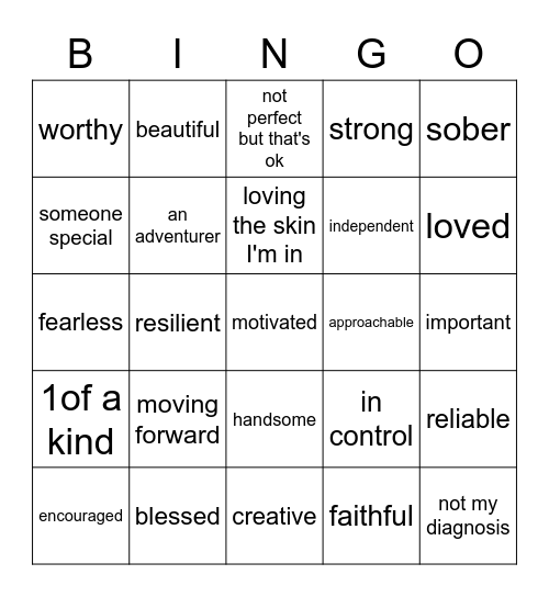 Positive Affirmations - I am Bingo Card