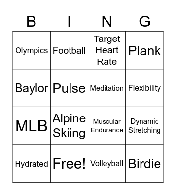 End of the year P.E. Bingo Card