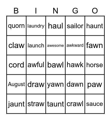 Diphthong AU, AW Bingo Card