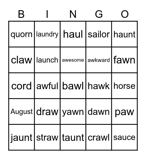 Diphthong AU, AW Bingo Card