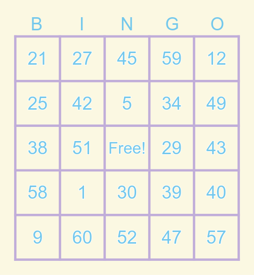 3A 1-60 Bingo Card