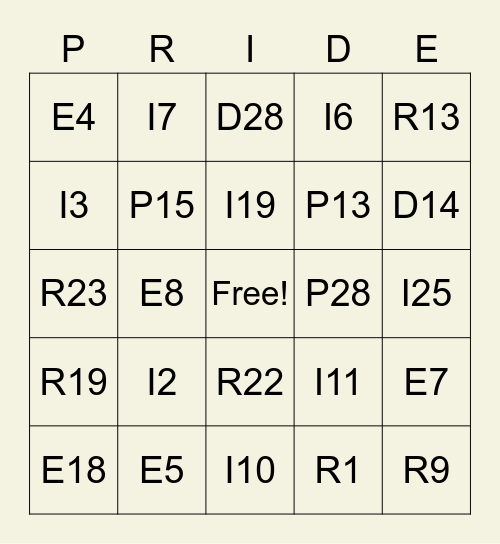 Pride Month Bingo Card