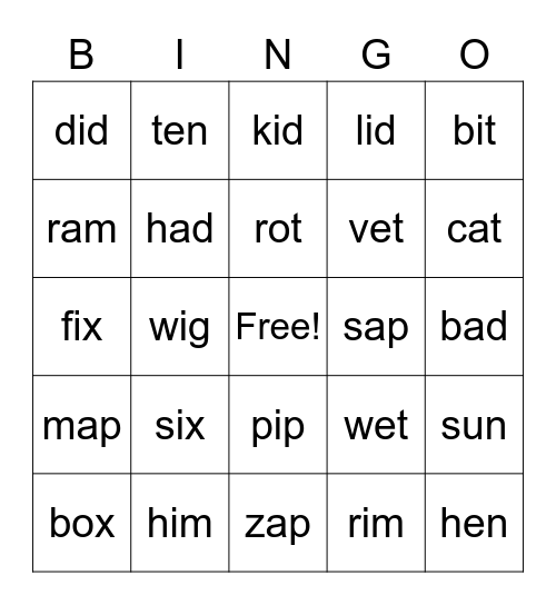 CVC Bingo Card