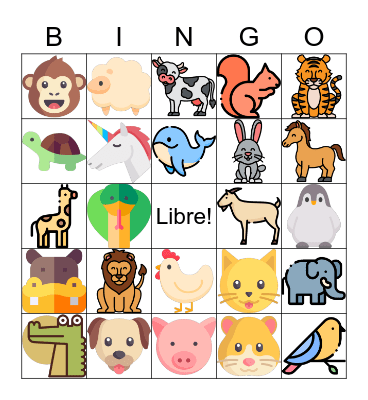 Les animaux! Bingo Card