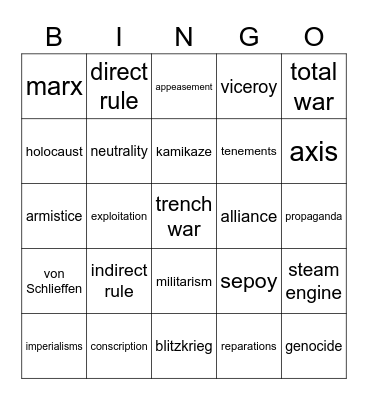 World history finals Bingo Card