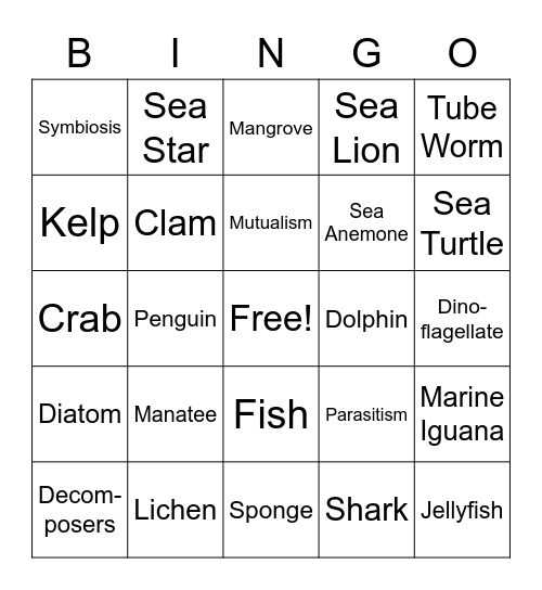 Marine Biology Bingo Card