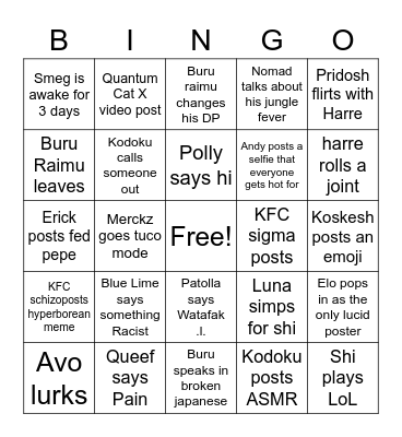 Beach Club Bingo Card