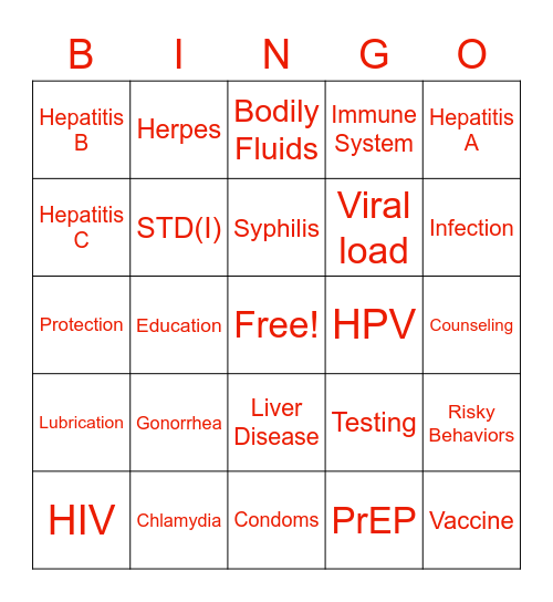 HIV/AIDS Bingo Card