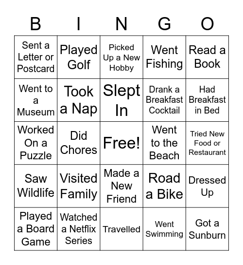 Month Off Bingo #1 Bingo Card