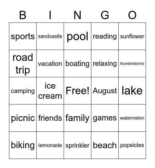 June / Summer Bingo Card