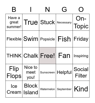 Social Group Bingo Card