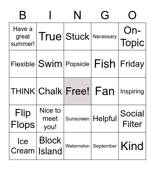 Social Group Bingo Card