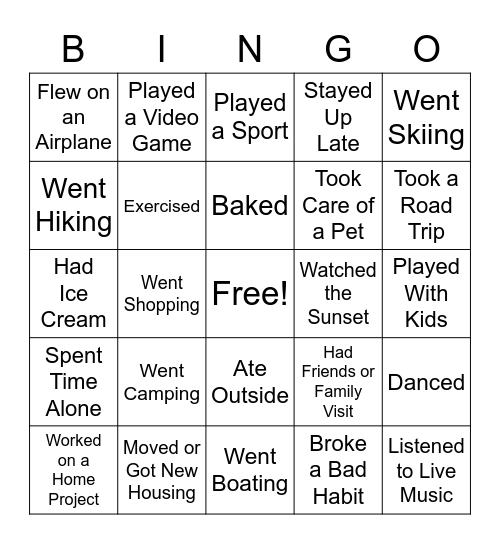 Month Off Bingo #2 Bingo Card