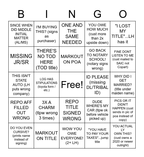 Untitled Bingo Card