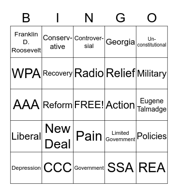 Great Depression #2 Bingo Card