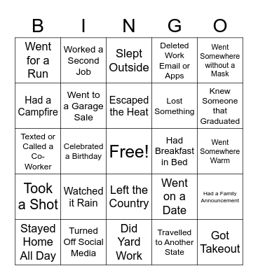 Month Off Bingo #3 Bingo Card