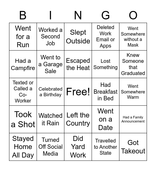 Month Off Bingo #3 Bingo Card
