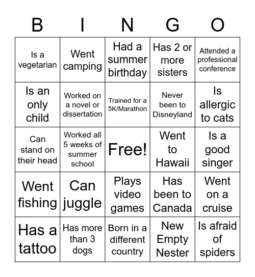 Get to Know You Bingo Card